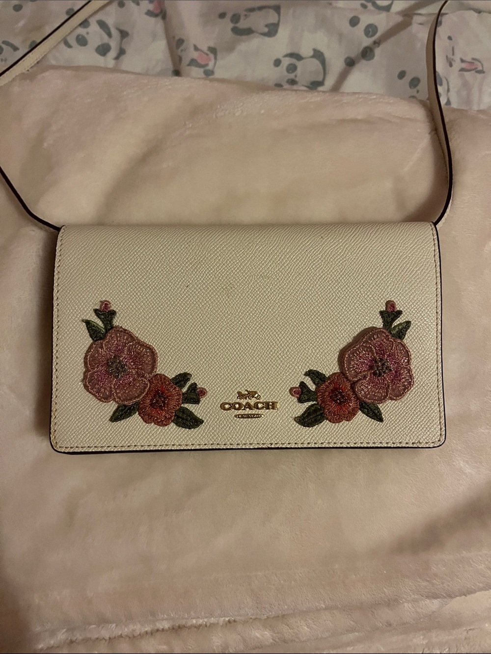 Coach Cream Crossbody Bag with Pink Floral Embroidery